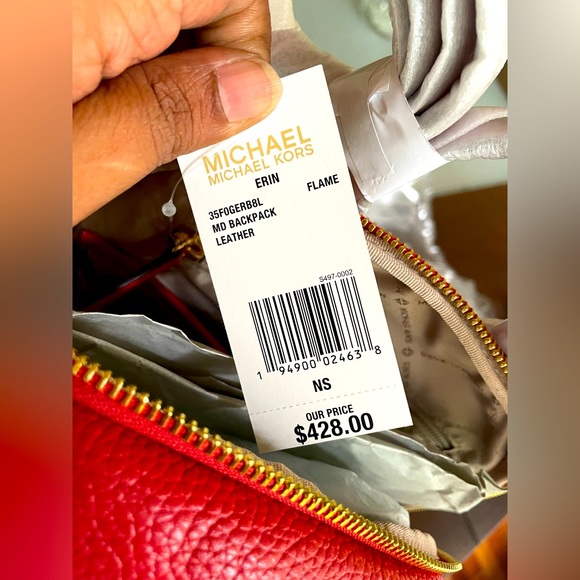Michael Kors Erin Medium Leather Backpack - Color Flame - Picture 10 of 10